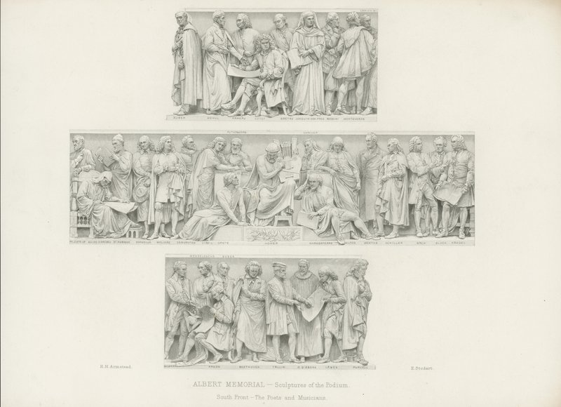 Esculturas en el podio del Memorial de Albert de Henry Hugh Armstead