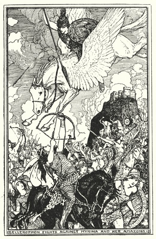 Belerofonte lucha contra Myrina y sus Amazonas de Henry Justice Ford