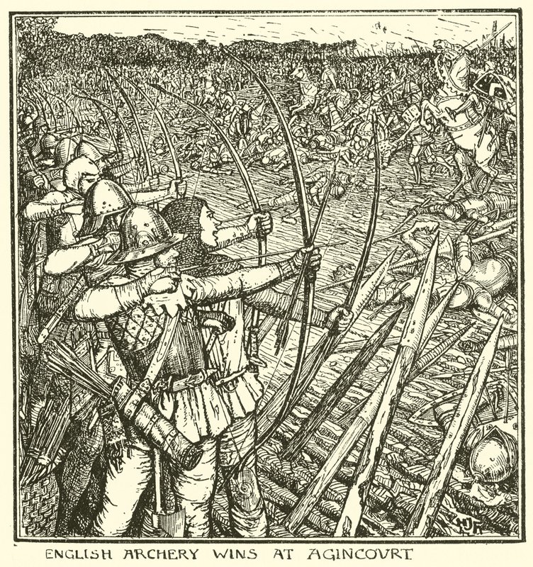 La arquería inglesa gana en Agincourt de Henry Justice Ford