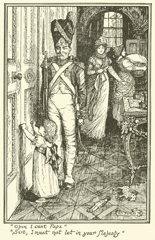 "Abre quiero a Papá". "Señor, no debo dejar entrar a su Majestad" de Henry Justice Ford