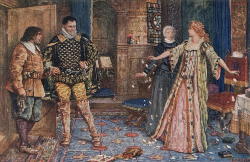Diciendo esto, rompió en pedazos la carta de Leicester y los pisoteó mientras caían al suelo de Henry Justice Ford