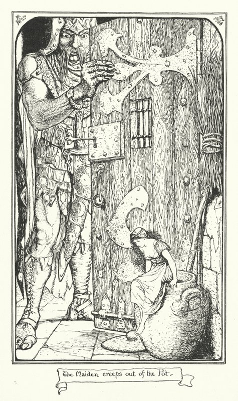 La doncella se arrastra fuera de la olla (grabado) de Henry Justice Ford