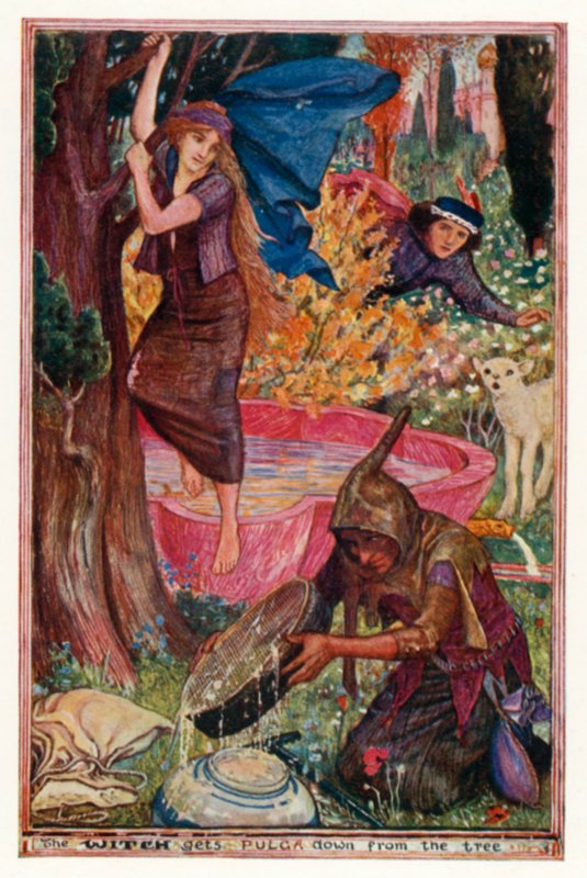 La bruja baja a Pulga del árbol (litografía en color) de Henry Justice Ford
