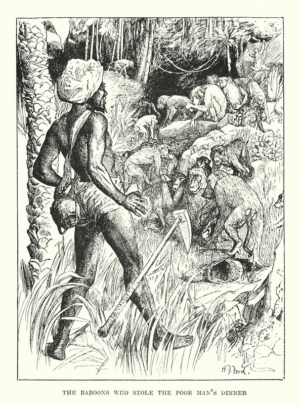 Los babuinos que robaron la cena del pobre (grabado) de Henry Justice Ford
