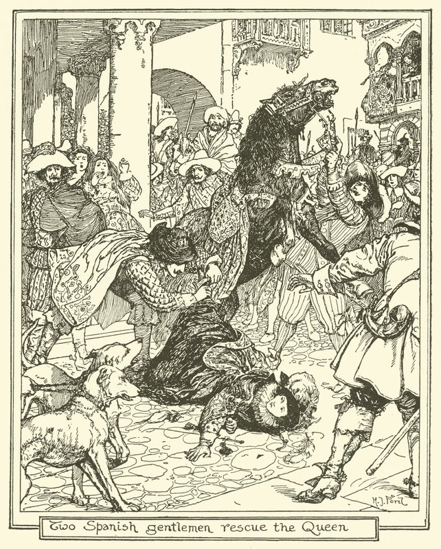 Dos caballeros españoles rescatan a la reina de Henry Justice Ford