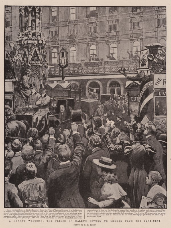 Una cálida bienvenida, el regreso del príncipe de Gales a Londres desde el continente de Henry Marriott Paget