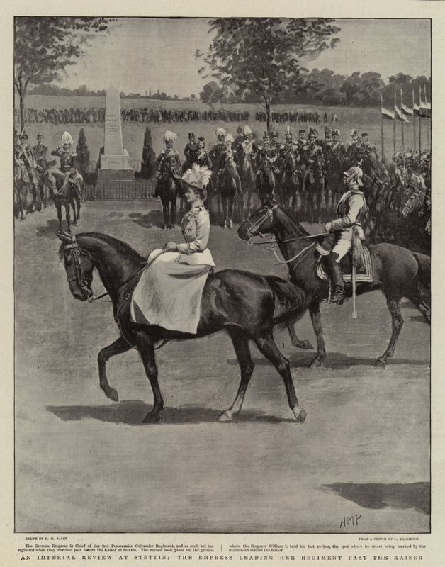 Una revisión imperial en Stettin, la emperatriz liderando su regimiento ante el káiser de Henry Marriott Paget
