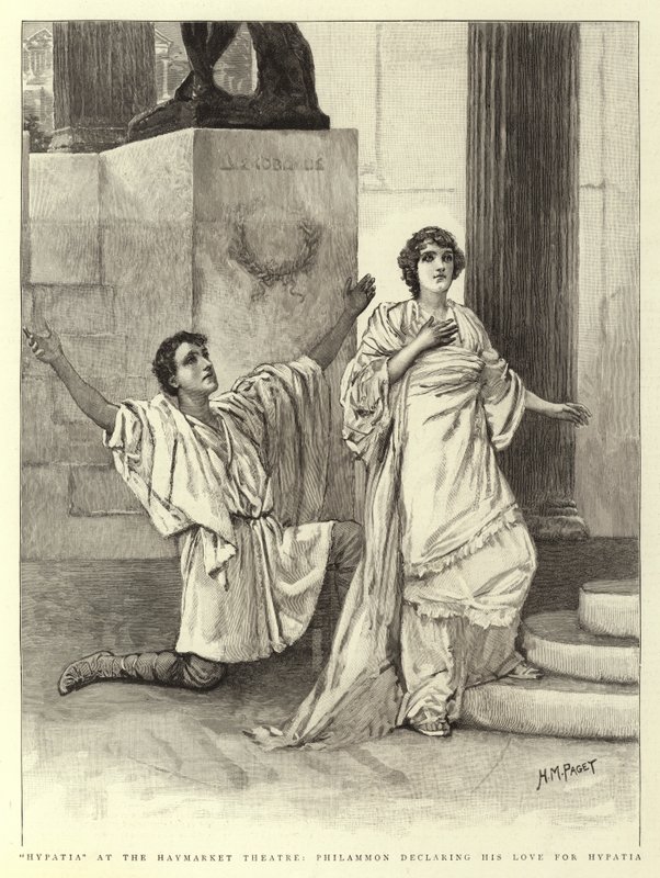 Hipatia en el Teatro Haymarket, Filamón declarando su amor por Hipatia de Henry Marriott Paget