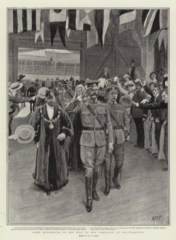 Lord Kitchener en su camino a su carruaje en Southampton de Henry Marriott Paget