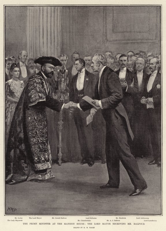 El Primer Ministro en la Mansion House, el Alcalde recibiendo al Sr. Balfour de Henry Marriott Paget
