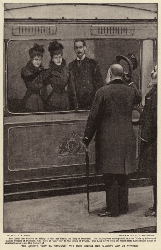La visita de la reina a Dinamarca, el rey despidiendo a Su Majestad en Victoria de Henry Marriott Paget