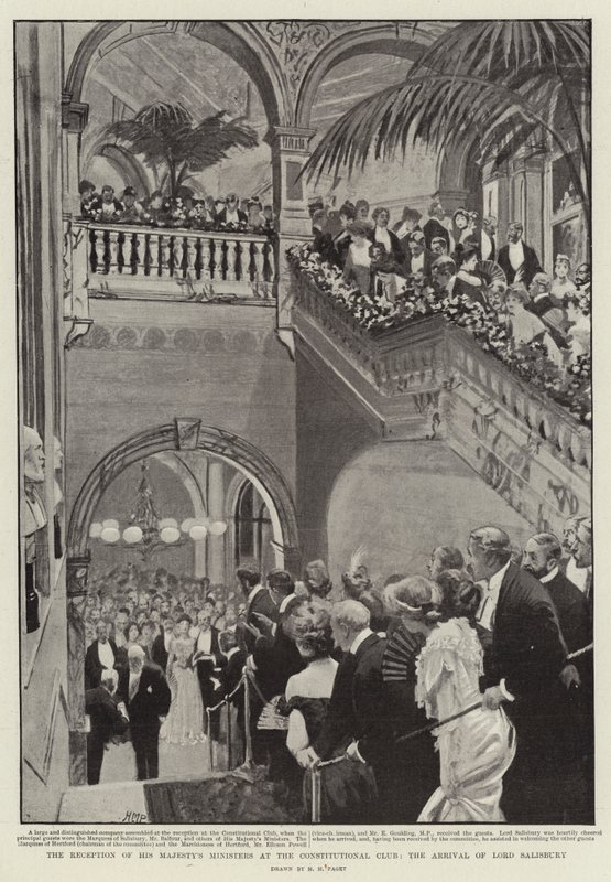 La Recepción de los Ministros de Su Majestad en el Club Constitucional, la llegada de Lord Salisbury de Henry Marriott Paget