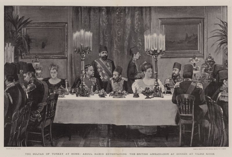 El sultán de Turquía en casa, Abdul Hamid entreteniendo al embajador británico en la cena en Yildiz Kiosk de Henry Marriott Paget