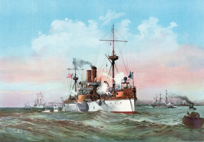El Maine saludando al buque insignia español al llegar al puerto de La Habana de Henry Reuterdahl