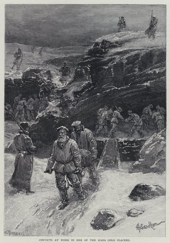 Convictos trabajando en uno de los placeres de oro de Kara de Henry Sandham
