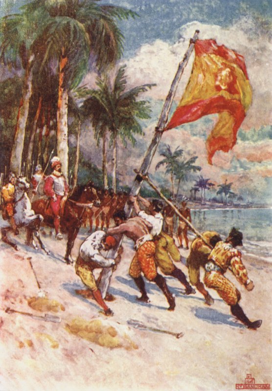 Izando la bandera española, la primera bandera en Florida de Henry Sandham