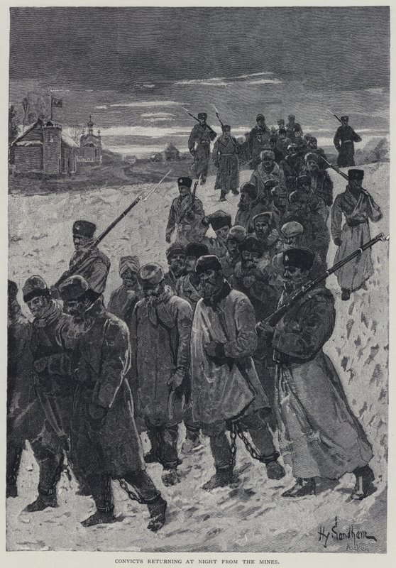 Kara, convictos regresando de noche de las minas de Henry Sandham