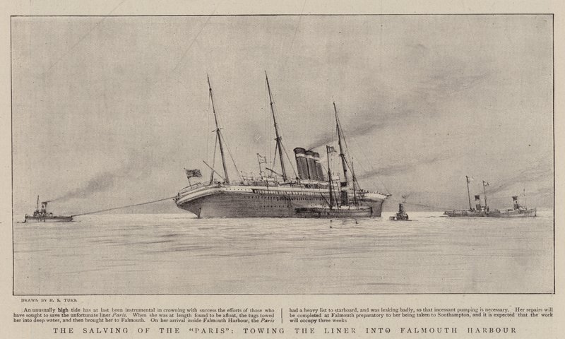 El salvamento del París, remolcando el transatlántico al puerto de Falmouth de Henry Scott Tuke