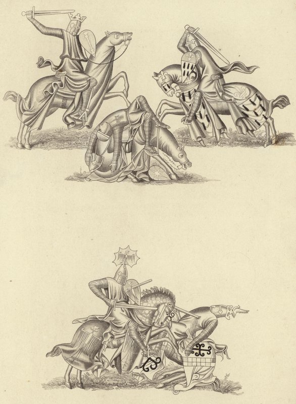 Caballeros luchando, alrededor de 1260 de Henry Shaw