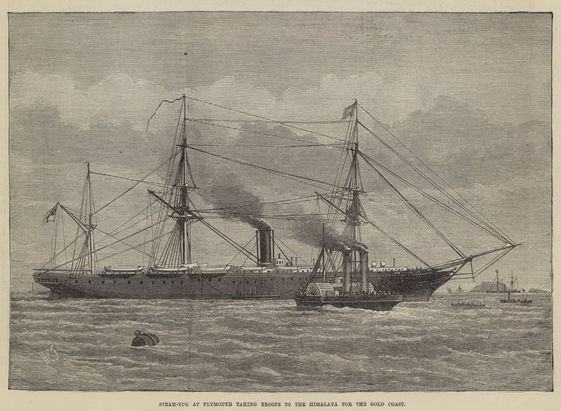 Remolcador de vapor en Plymouth llevando tropas al Himalaya para la Costa de Oro de Henry Spernon Tozer