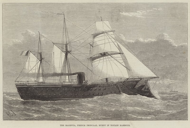 El Magenta, acorazado francés, quemado en el puerto de Toulon de Henry Spernon Tozer