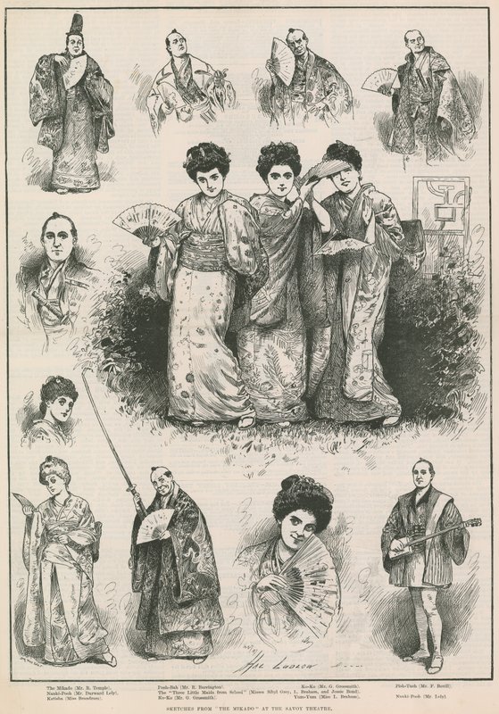 Bocetos de The Mikado en el Teatro Savoy de Henry Stephen Ludlow
