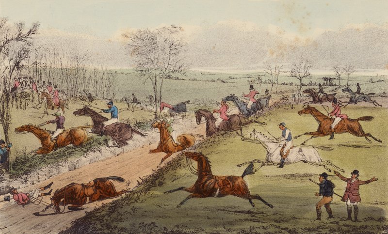 A Steeple-Chase, The Sunken Road (litografia en color) de Henry Thomas (after) Alken
