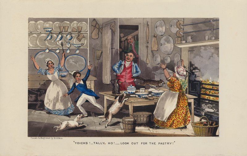 Caos en la cocina (grabado en color) de Henry Thomas (after) Alken