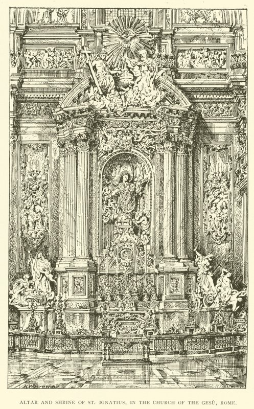Altar y Santuario de San Ignacio, en la Iglesia del Gesù, Roma (grabado) de Henry William Brewer