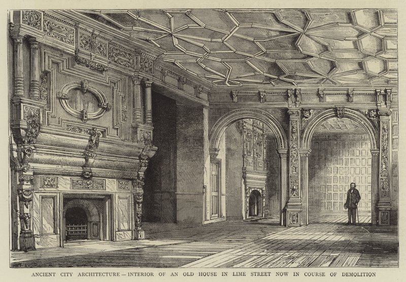 Arquitectura de la ciudad antigua, interior de una casa antigua en Lime Street ahora en proceso de demolición de Henry William Brewer