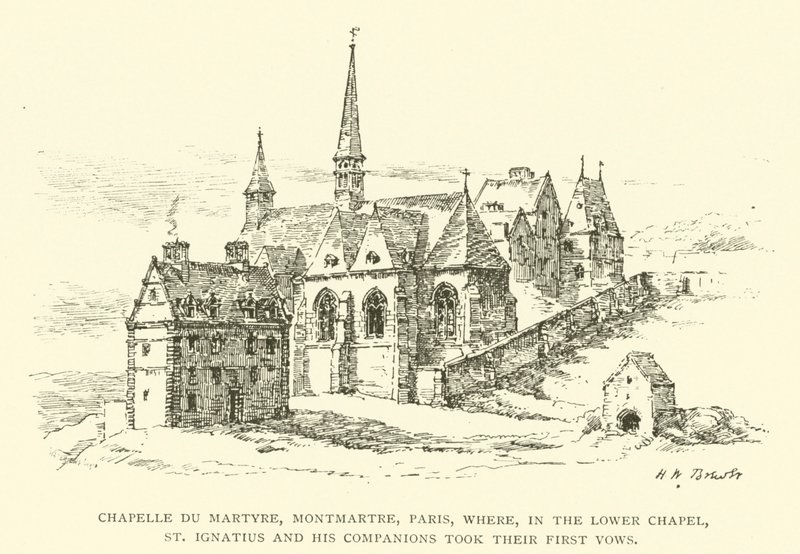 Capilla del Martirio, Montmartre, París, donde, en la Capilla Inferior, San Ignacio y sus compañeros tomaron sus primeros votos (grabado) de Henry William Brewer