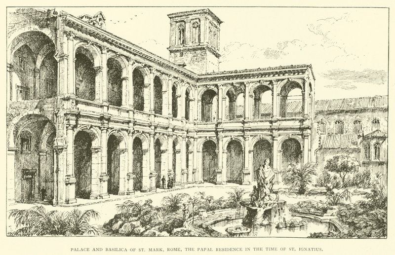 Palacio y Basílica de San Marcos, Roma, la Residencia Papal en la época de San Ignacio (grabado) de Henry William Brewer