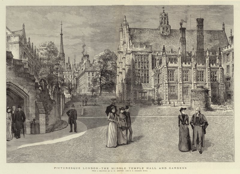 Londres pintoresco, el Middle Temple Hall y jardines de Henry William Brewer