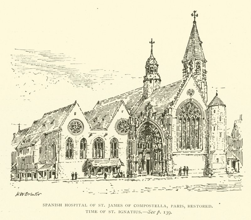 Hospital Español de Santiago de Compostela, París, restaurado, época de San Ignacio (grabado) de Henry William Brewer