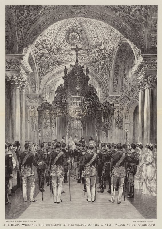 La boda del Zar, la ceremonia en la Capilla del Palacio de Invierno en San Petersburgo de Henry William Brewer
