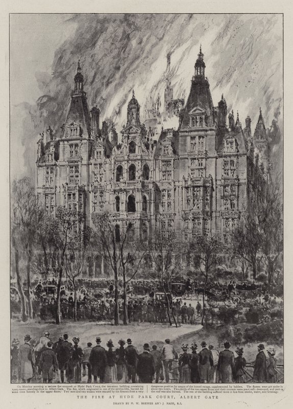 El incendio en Hyde Park Court, Albert Gate de Henry William Brewer