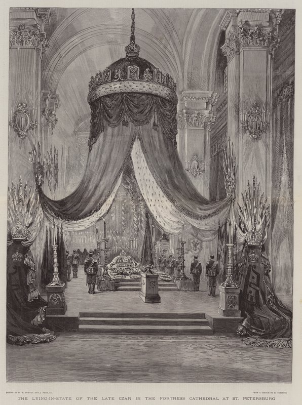 El Velatorio del Difunto Zar en la Catedral de la Fortaleza en San Petersburgo de Henry William Brewer