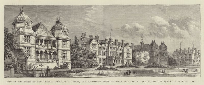 Vista del nuevo hospital central proyectado en Derby, cuya primera piedra fue colocada por Su Majestad la Reina el jueves pasado de Henry William Brewer