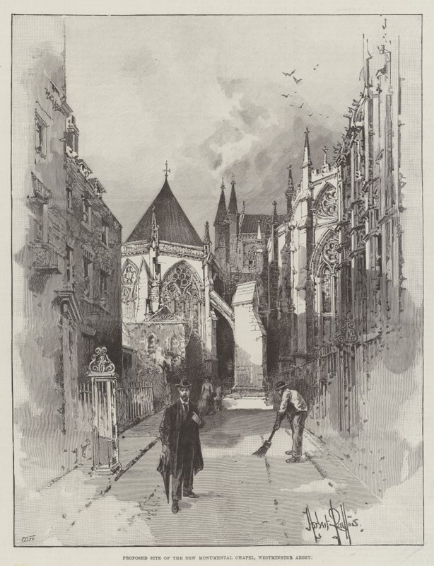 Sitio propuesto de la nueva capilla monumental, Abadía de Westminster de Herbert Railton