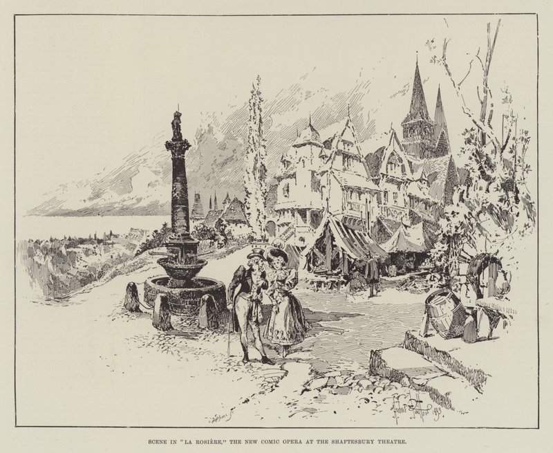 Escena en La Rosiere, la nueva ópera cómica en el Teatro Shaftesbury de Herbert Railton