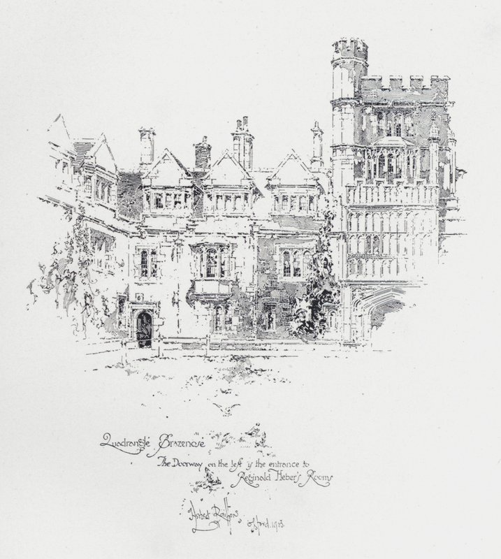 Brasenose College, Oxford, mostrando la entrada a las habitaciones del clérigo y escritor inglés Reginald Heber de Herbert (after) Railton