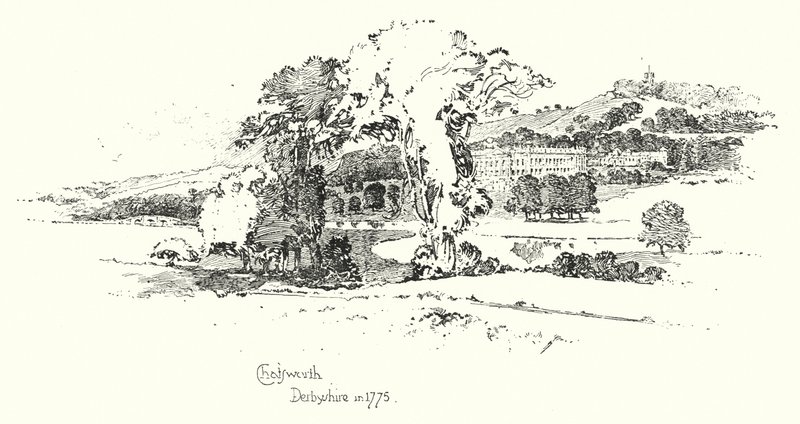 Chatsworth, Derbyshire, en 1775 de Herbert (after) Railton