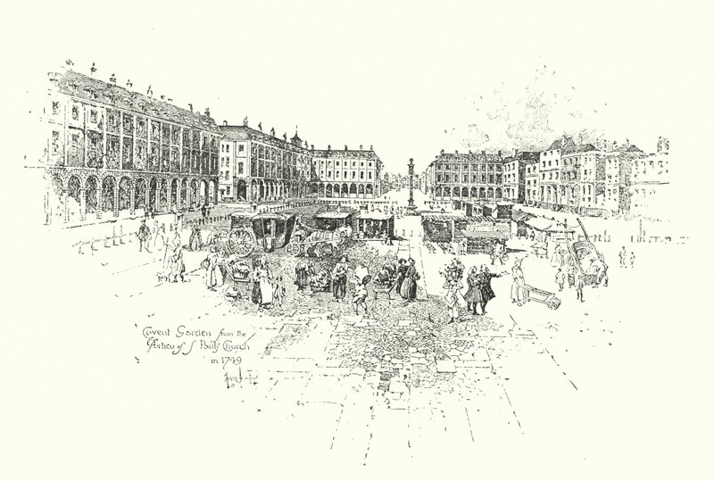 Covent Garden desde el Pórtico de la Iglesia de San Pablo, Londres, en 1749 de Herbert (after) Railton