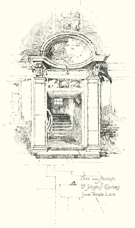 Puerta y escalera a las cámaras del Dr. Johnson, Inner Temple Lane, Londres de Herbert (after) Railton