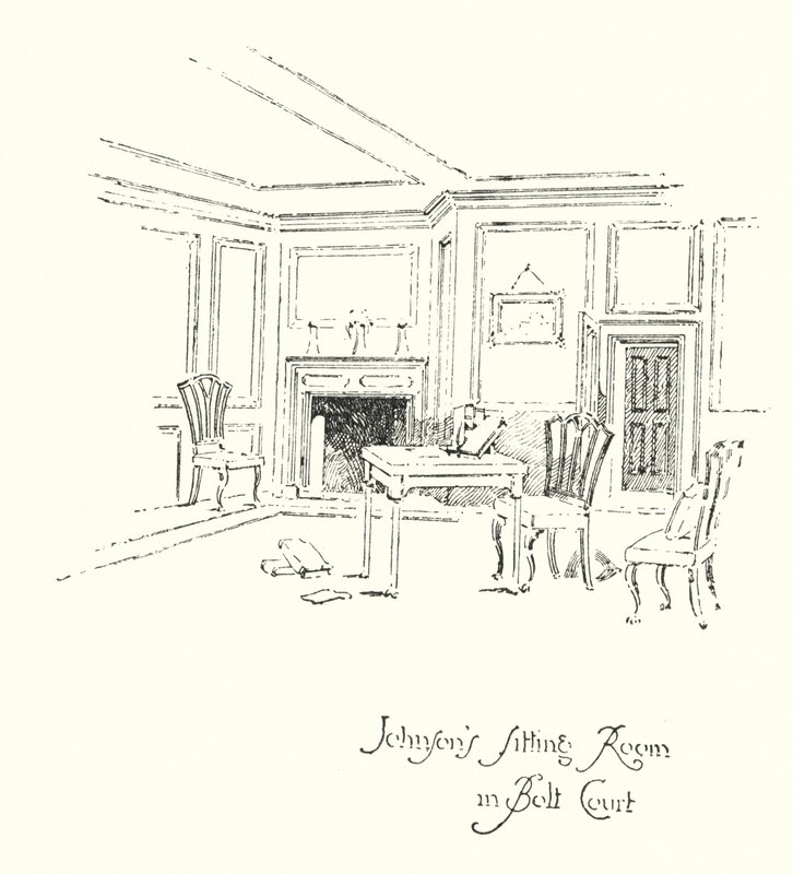 Sala de estar del Dr. Johnson en Bolt Court, Londres de Herbert (after) Railton