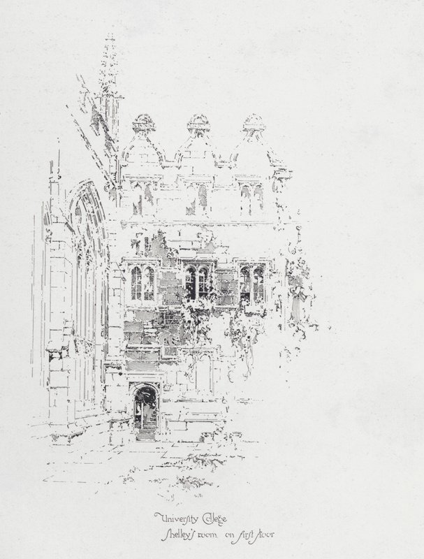 Habitación del poeta inglés Percy Bysshe Shelley en el primer piso del University College, Oxford de Herbert (after) Railton