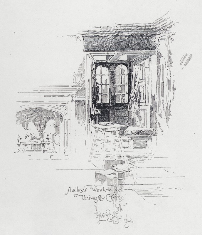 Asiento de ventana del poeta inglés Percy Bysshe Shelley en University College, Oxford de Herbert (after) Railton