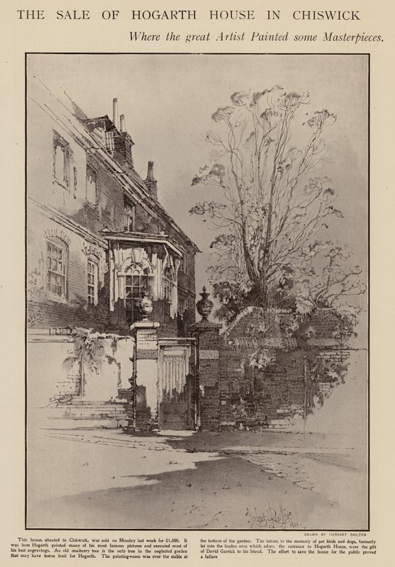 Antigua casa de William Hogarth, Chiswick, Londres (lito) de Herbert (after) Railton