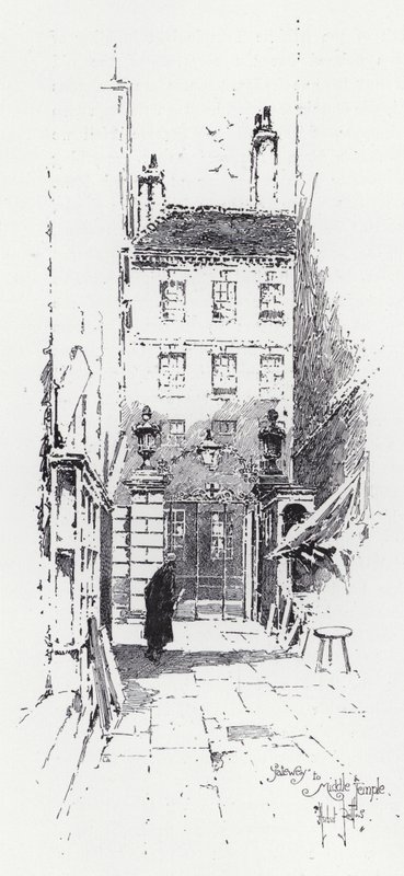 Puerta de entrada al Middle Temple (grabado) de Herbert (after) Railton