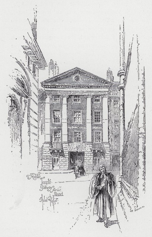 Puerta del Middle Temple desde el Strand (grabado) de Herbert (after) Railton